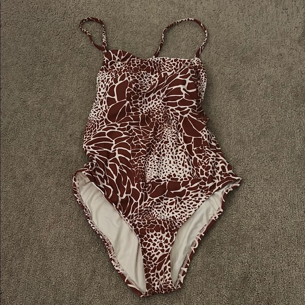 Chic Brown and White Animal Print Swimsuit